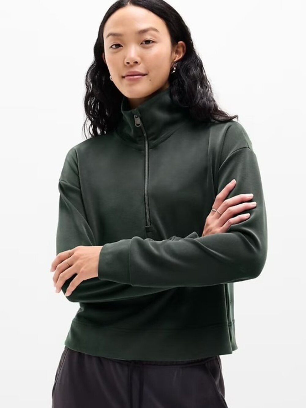New Athleta XS Seasoft Quarter Zip Sweatshirt Elm Green X-Small Regular